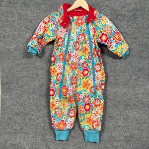 Hanna Andersson Girls Size 100 3T Snowsuit Blue Floral Quilted Lining Full Zip